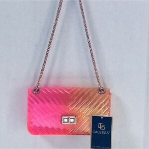 NWT Caleesa Jelly Crossbody Shoulder Bag Pink Yellow Ombre Chevron Design Flap